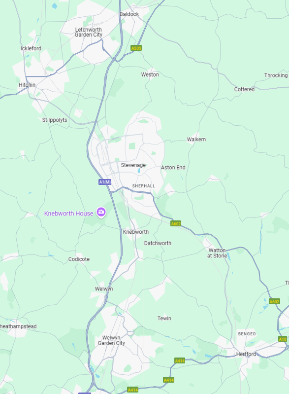 image of a map showing areas covered in Hertfordshire for mobile earwax removal appointment